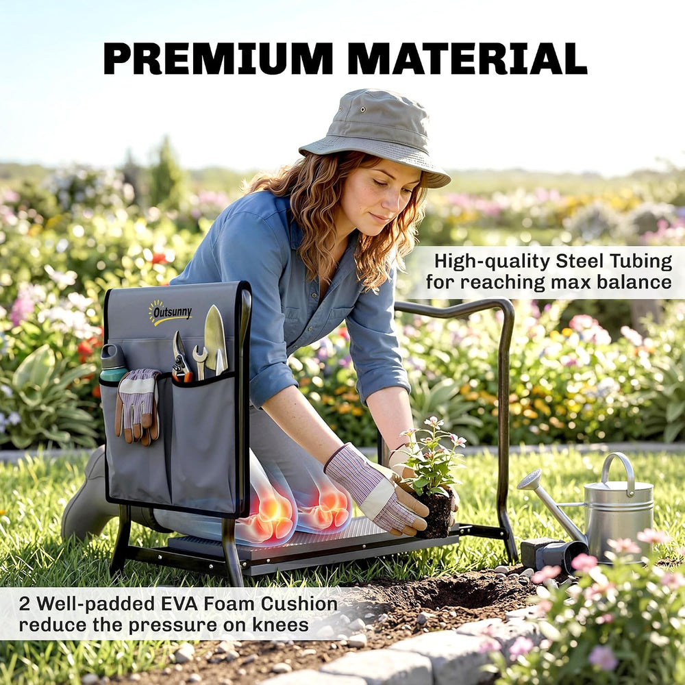 Outsunny Garden Kneeler and Seat with Tool Pouch, Gray