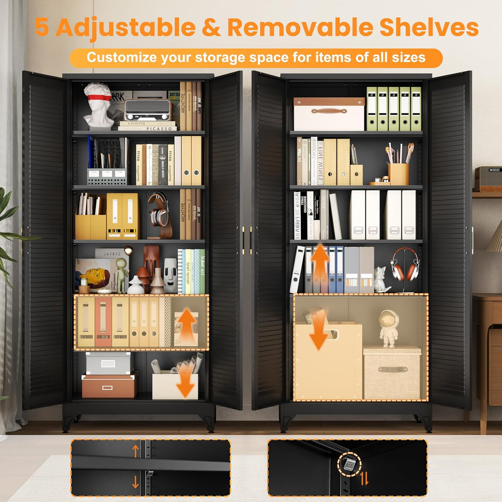 75" Metal Pantry Cabinet,Kitchen Storage Cabinet with Shelves | Louvered...