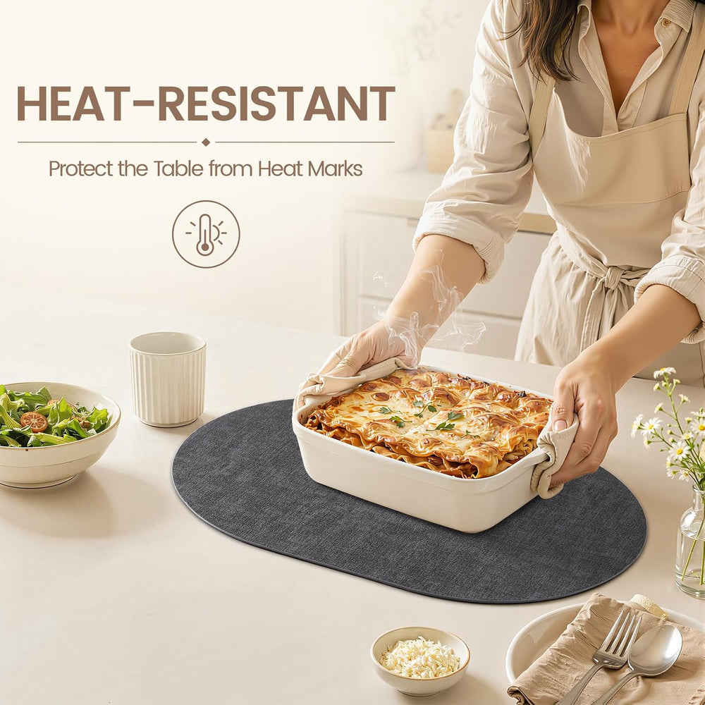 Homaxy Oval Faux Leather Placemats Set of 6, Easy to Clean, Dark Grey