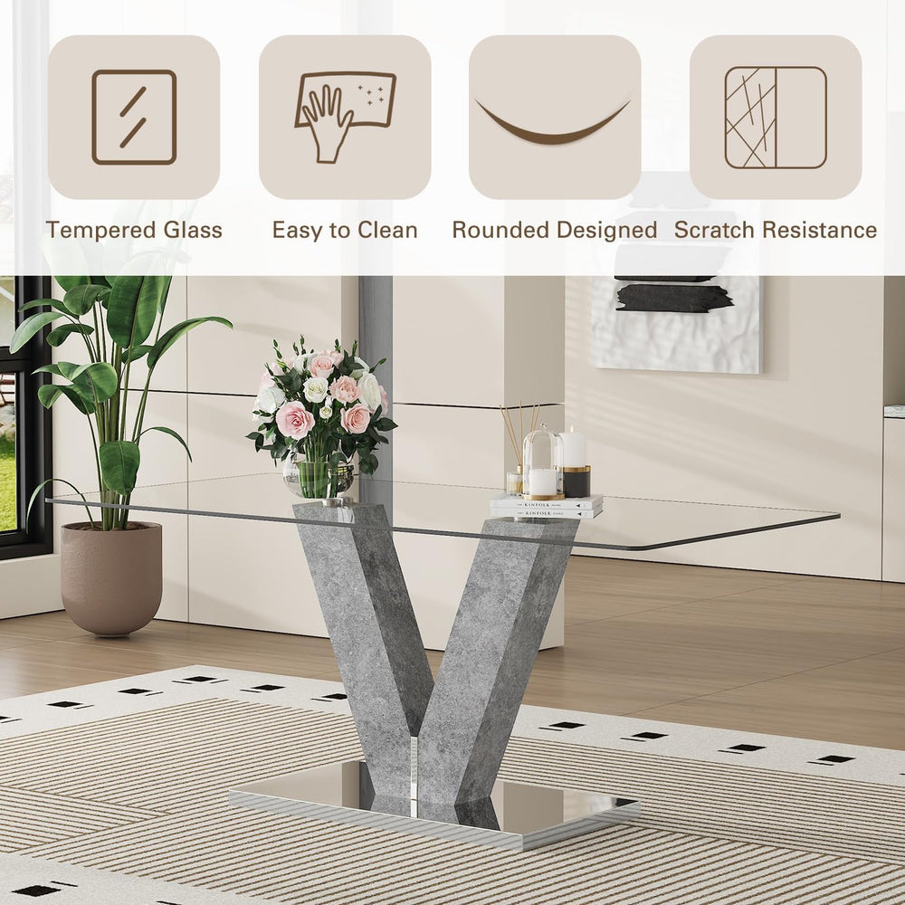 71" Glass Dining Table Set for 6, 7-Piece Glass Dining Table Set with Ch...