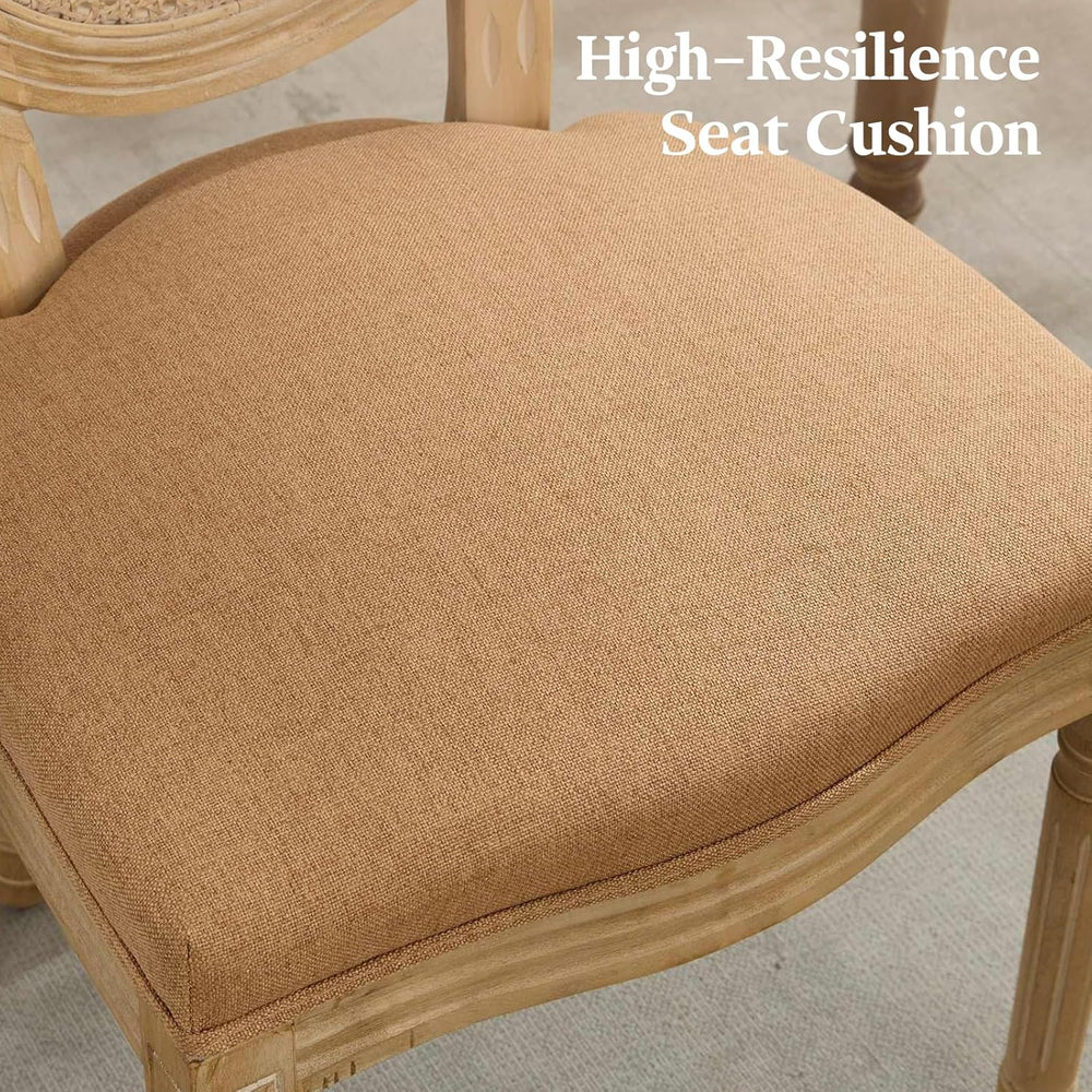 French Country Dining Chairs Set of 4,Upholstered Chairs with Rattan Round Ba...