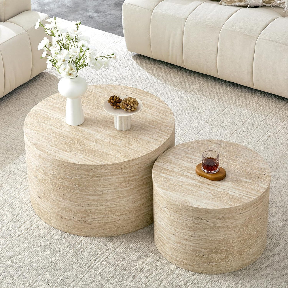LKTART Round Nesting Coffee Table Set of 2, Modern Small Circle Coffee Table ...