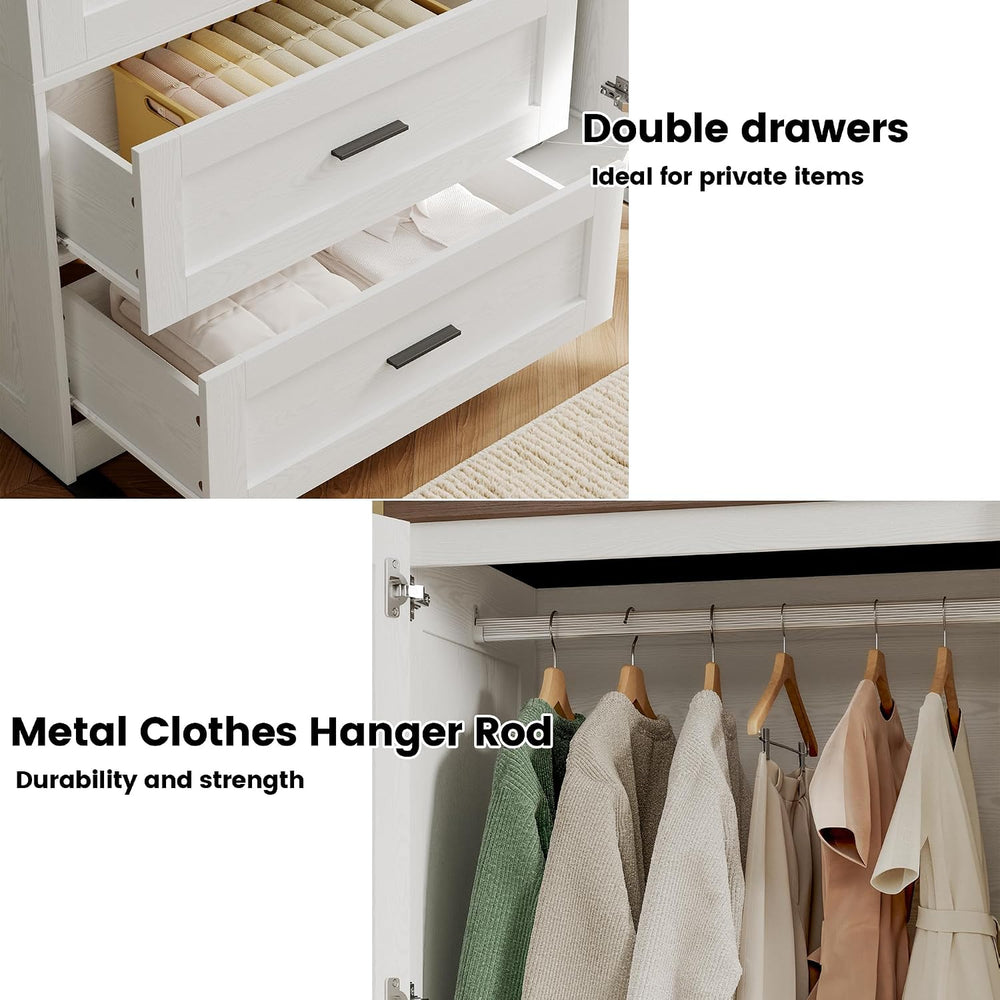 ANCTOR 3-Door Armoire Wardrobe Closet with 2 Drawers and Shelves, White