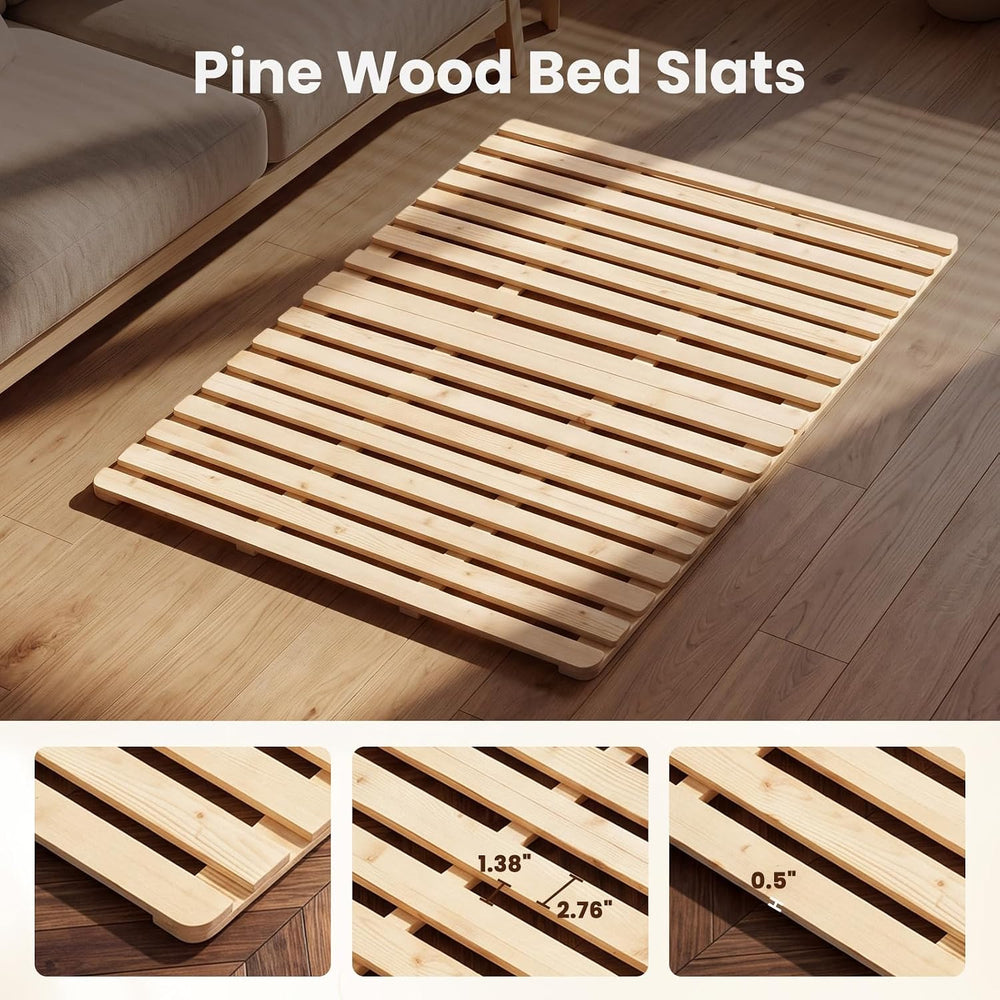 Floor Bed Frame, Foldable Japanese Tatami Bed Frame for Futon Mattress | Soli...