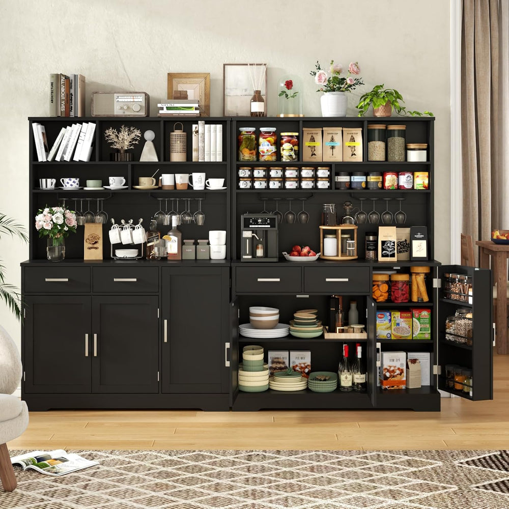 Tall Pantry Cabinet, Modern Kitchen Hutch with Microwave Stand, Kitchen Pantr...