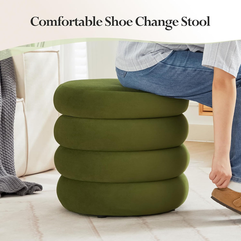 19.5 Inch Round Storage Ottoman, Modern Velvet Ottoman Coffee Table with Remo...