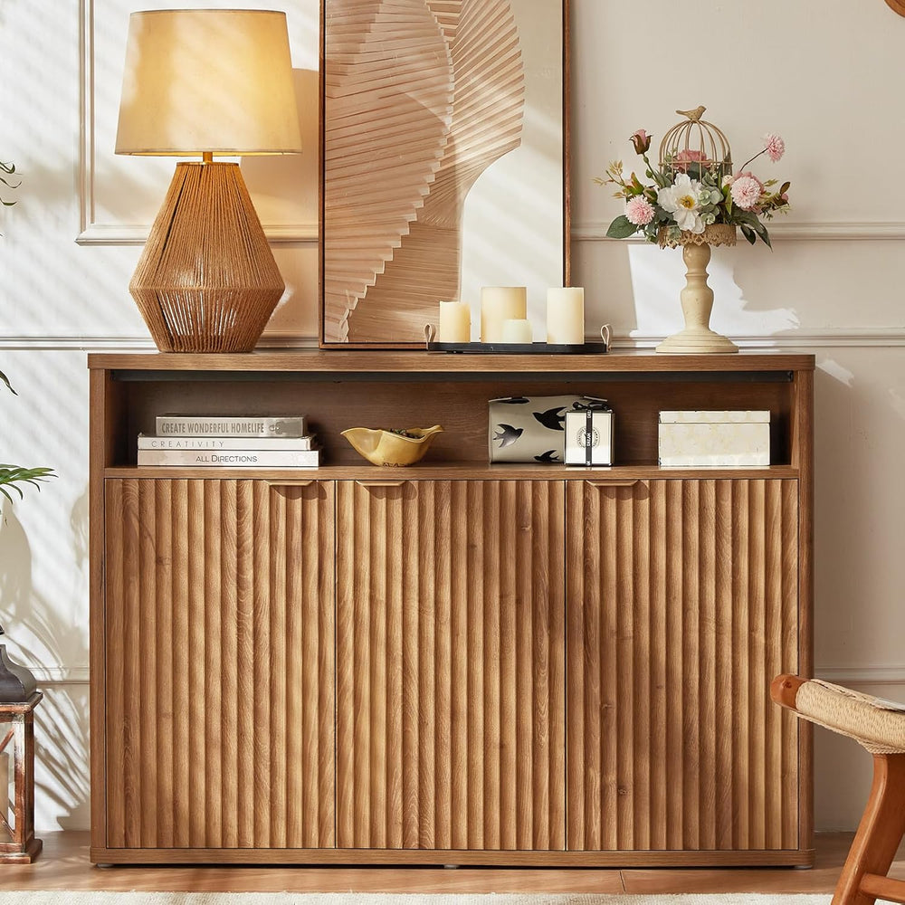 LEYAOYAO Fluted Buffet Cabinet with Storage, 45" Wide Modern Sideboard C...