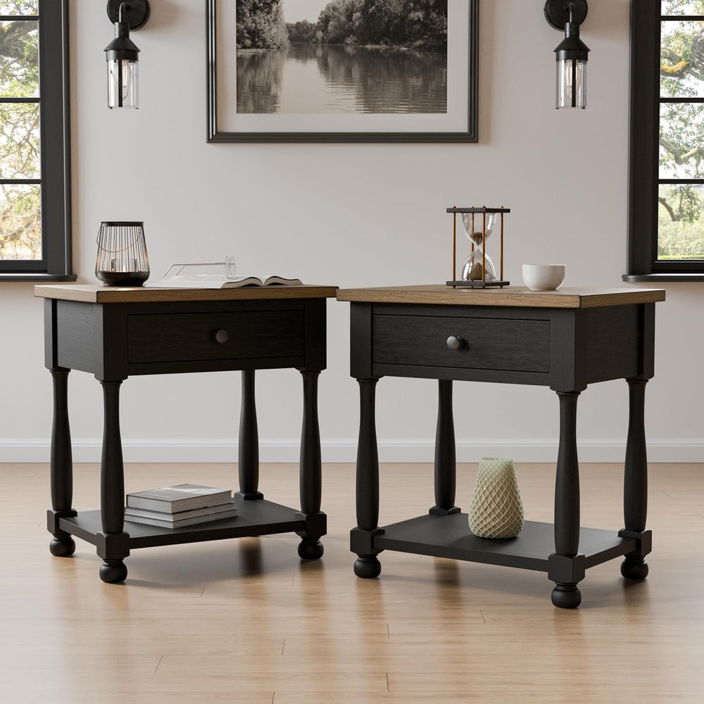 Furniture of America Narella Modern Farmhouse Solid Wood End Tables Set of 2,...