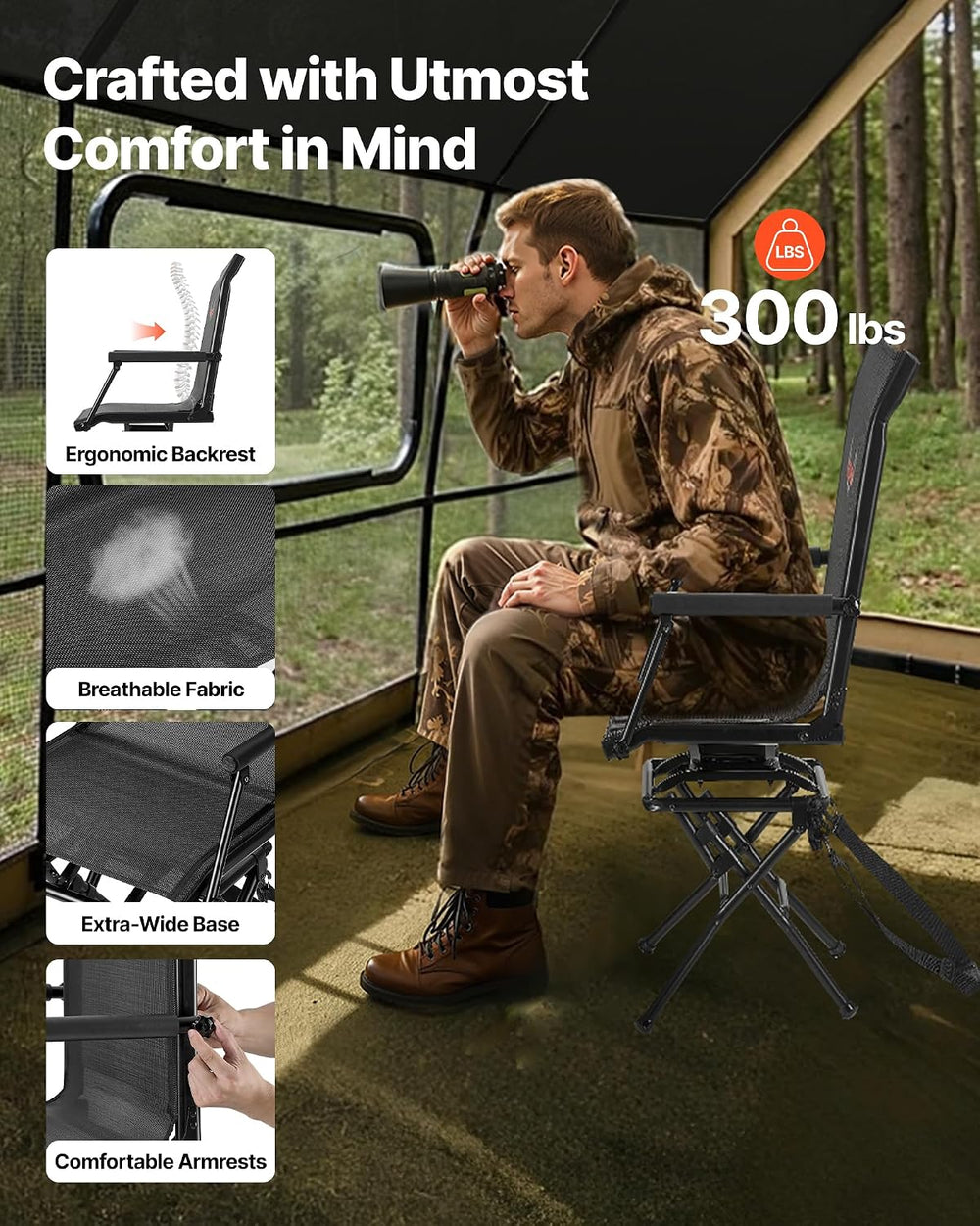 VEVOR Hunting Chair, 360° Silent Swivel, Foldable Lightweight Portable Blind ...