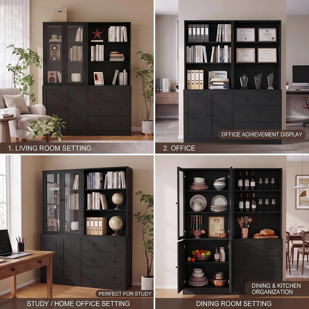 TUSY 71" H Bookshelf with Storage, 6-Tier Modern Bookshelves with 3 Larg...