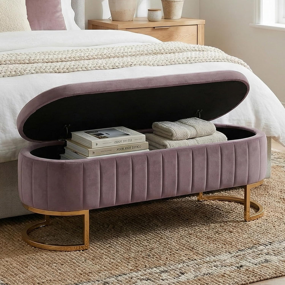 51" Velvet Storage Ottoman Bench End of Bed for Bedroom Entryway Purple ...