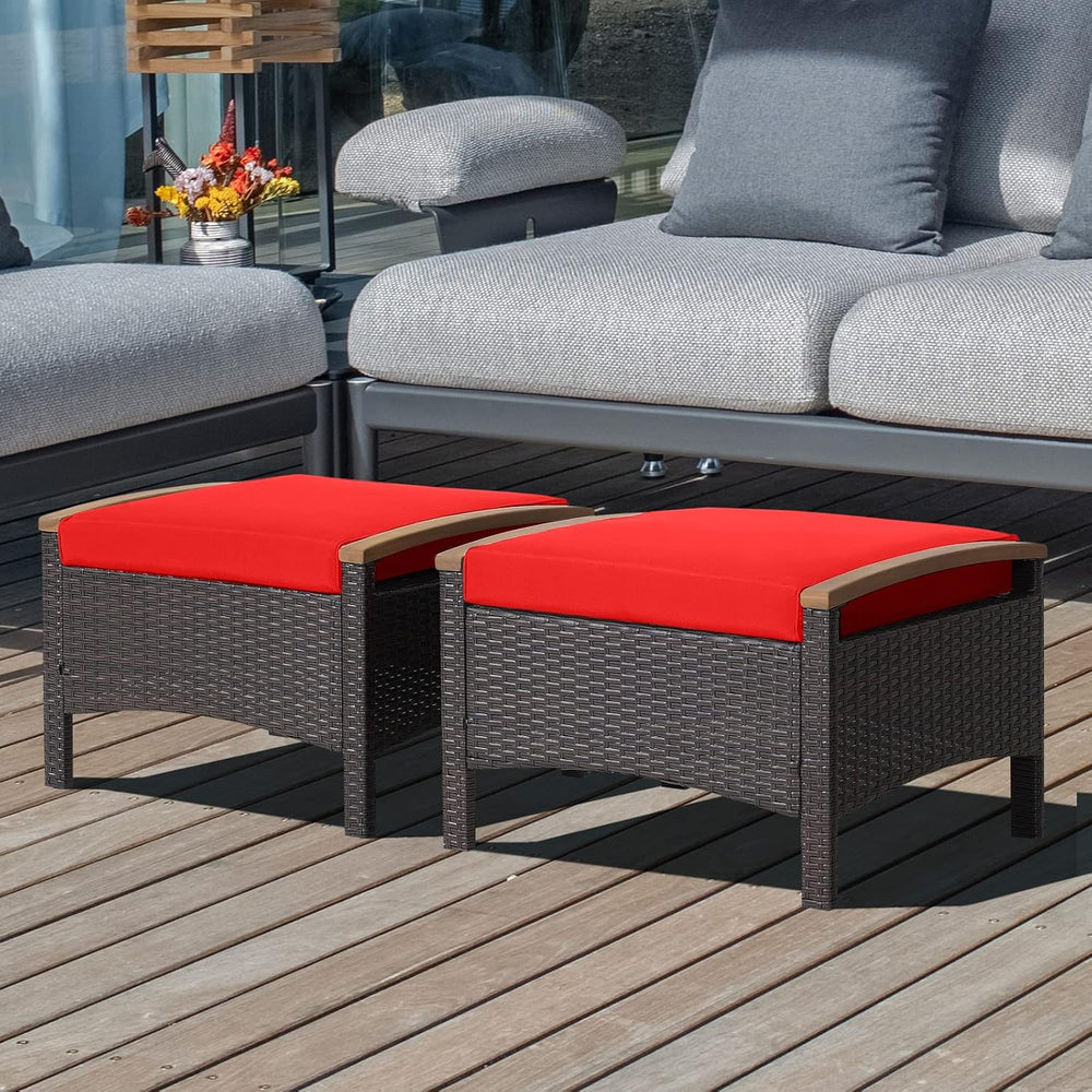 HAPPYGRILL Set of 2 Outdoor Patio Ottoman PE Rattan Wicker Ottomans with Remo...