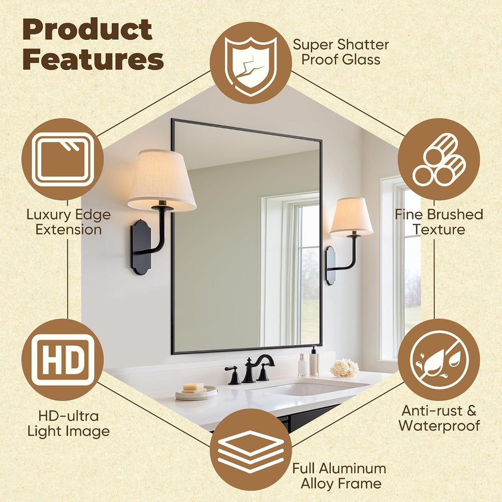 Antok 22x30 Black Metal Framed Bathroom Mirror, Wall Mirror with Rect Corners...