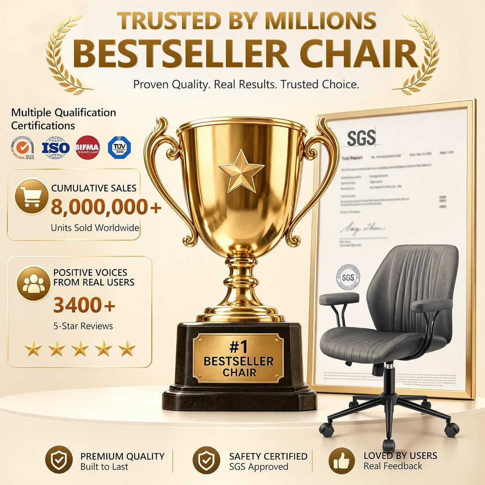 HeroSet Home Office Desk Chair with Removable Armrests, Modern PU Leather Exe...