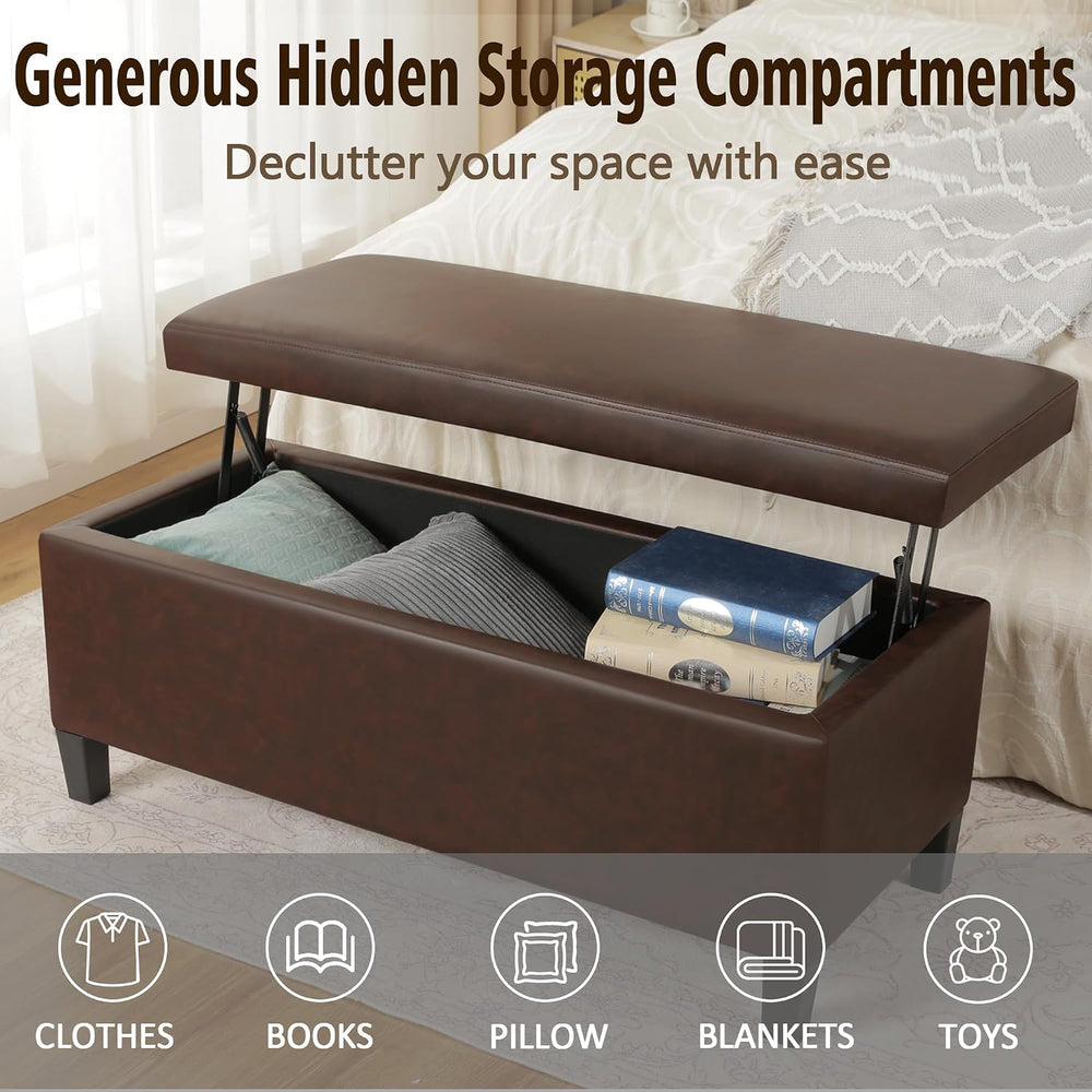 Homebeez 42" Storage Ottoman Bench, Lift Top Faux Leather Storage Bench ...