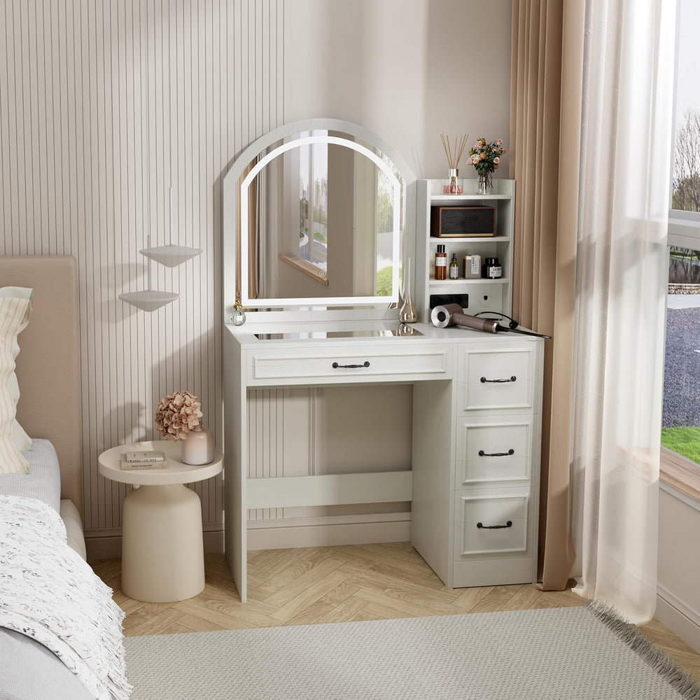 Makeup Vanity Desk with Mirror and Lights 3 Colors, Modern Dressing Table wit...