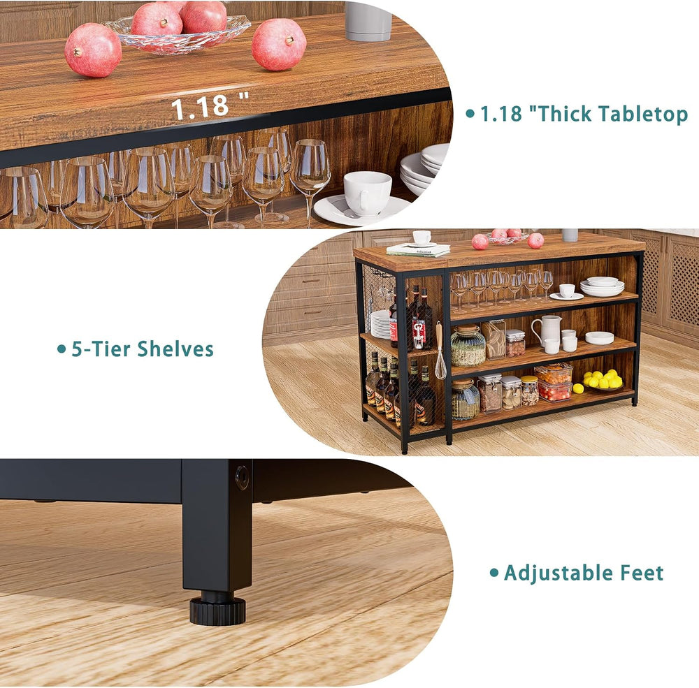 55" Kitchen Island with Seating & Storage, Farmhouse Island Table wi...