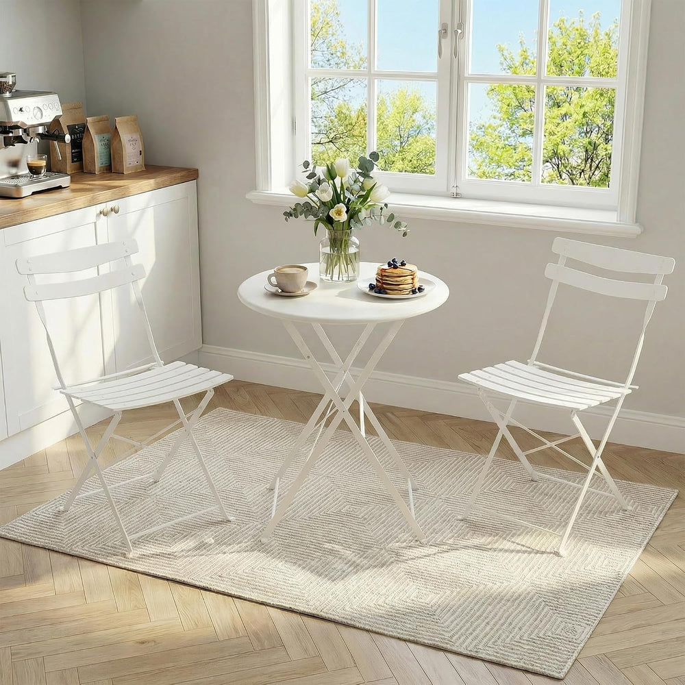 GarveeLife 3 Piece Patio Bistro Set, Patio Furniture Set, White