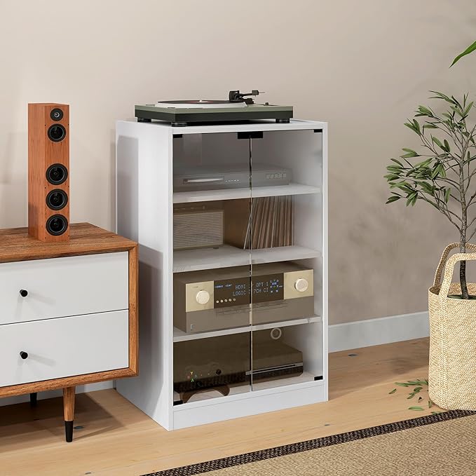 HOMCOM Media Cabinet, 4-Tier Stereo Cabinet for Vinyl Record Player, Gaming C...