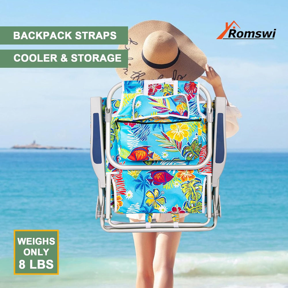 2Pk Aluminum Extra Wide 5-Position Lay Flat Folding Backpack Beach Chairs for...