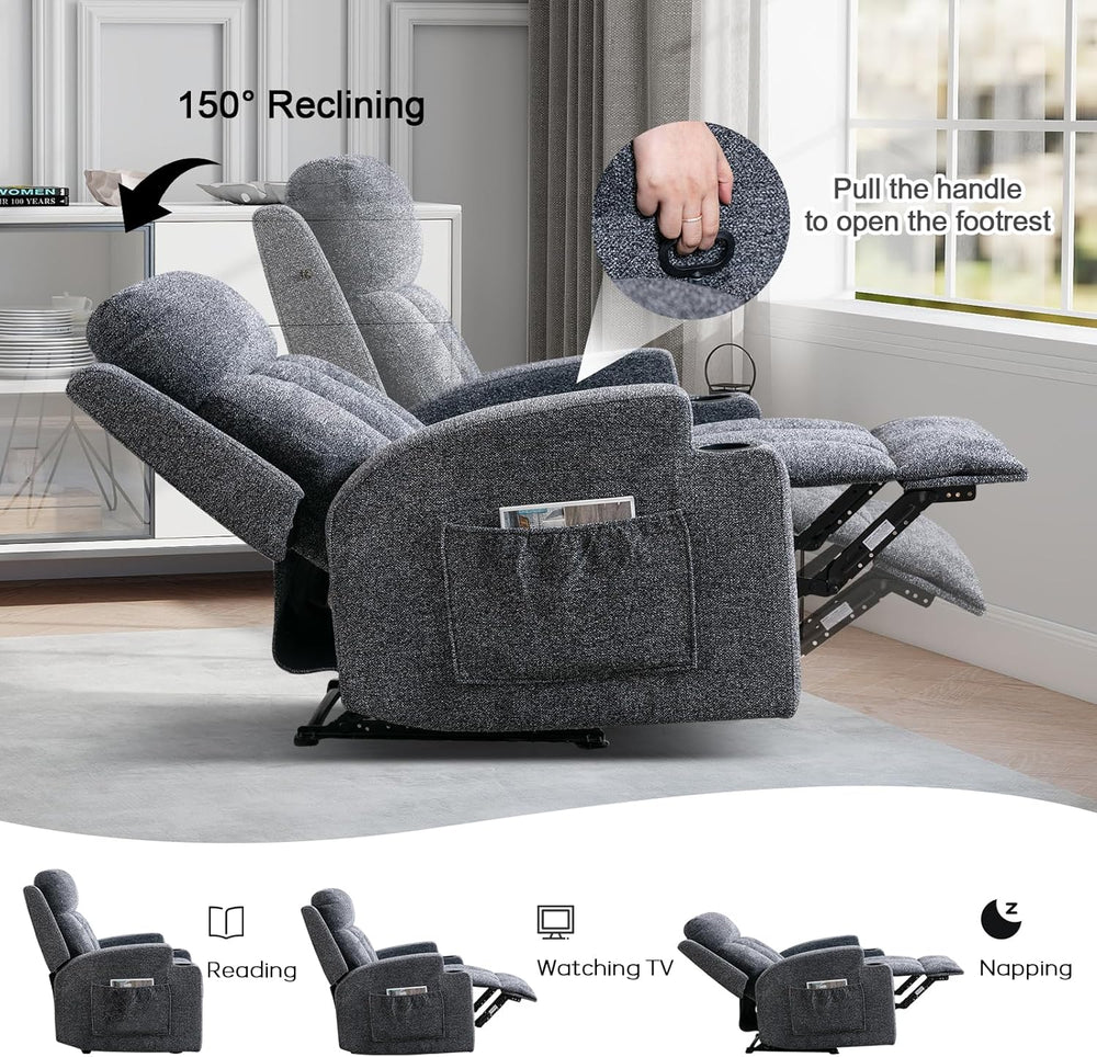 CANMOV Manual Recliner Chair with Massage and Heat, Soft Fabric Recliner Chai...