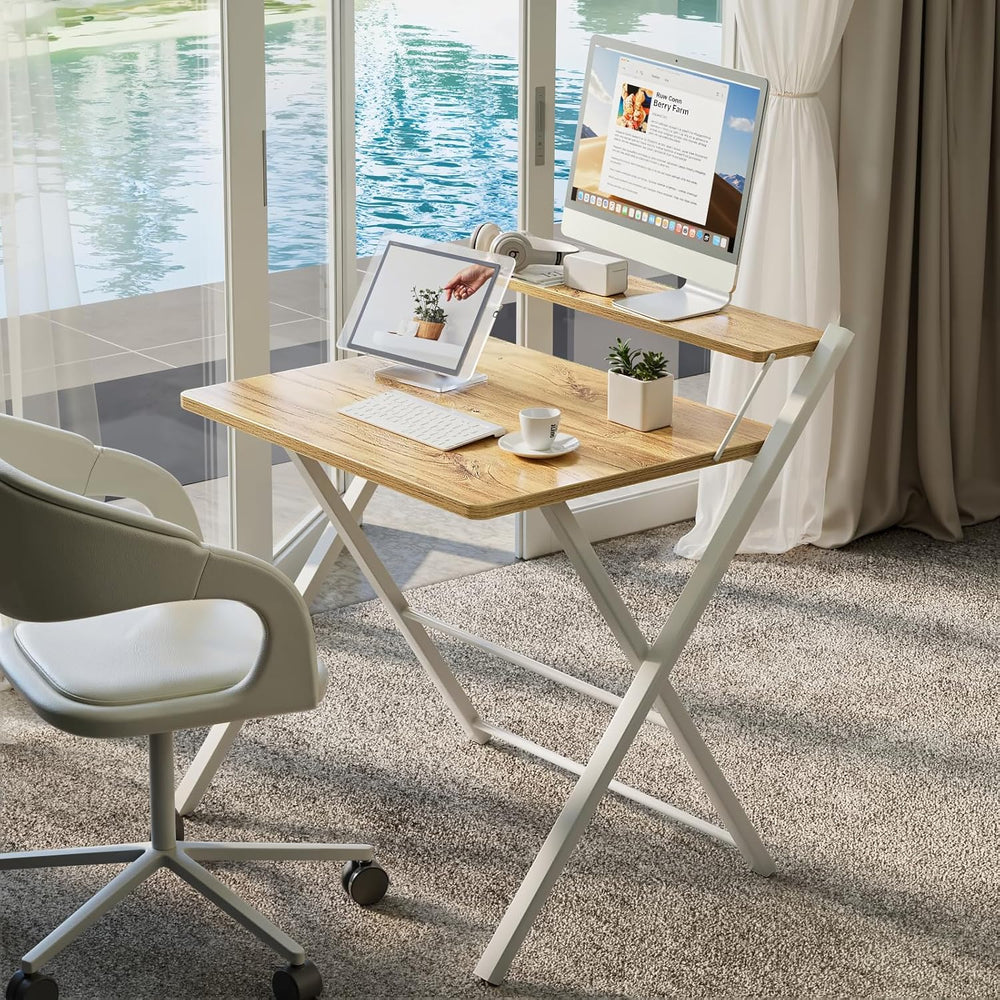 GreenForest Portable Small Desk No Assembly, 2-Tier Compact Computer Desk wit...