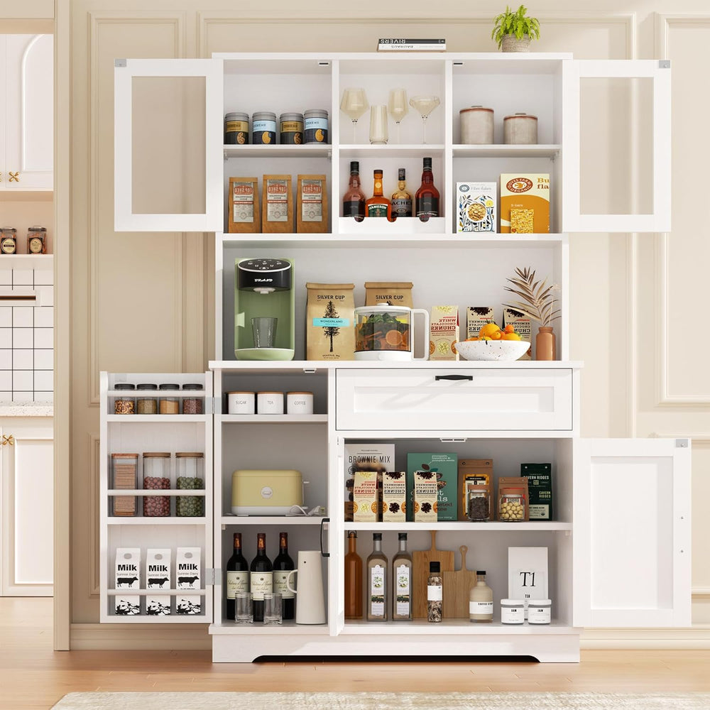 Vongrasig Kitchen Pantry Cabinet, Large Kitchen Hutch Formhouse Storage Cabin...