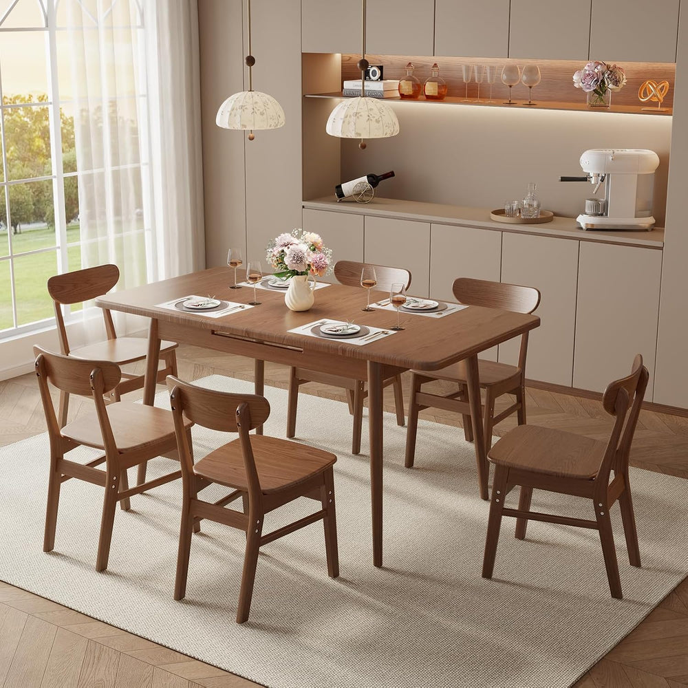 Muwuele Solid Wood Extendable Dining Table for 4-8 People with Seamless Exten...