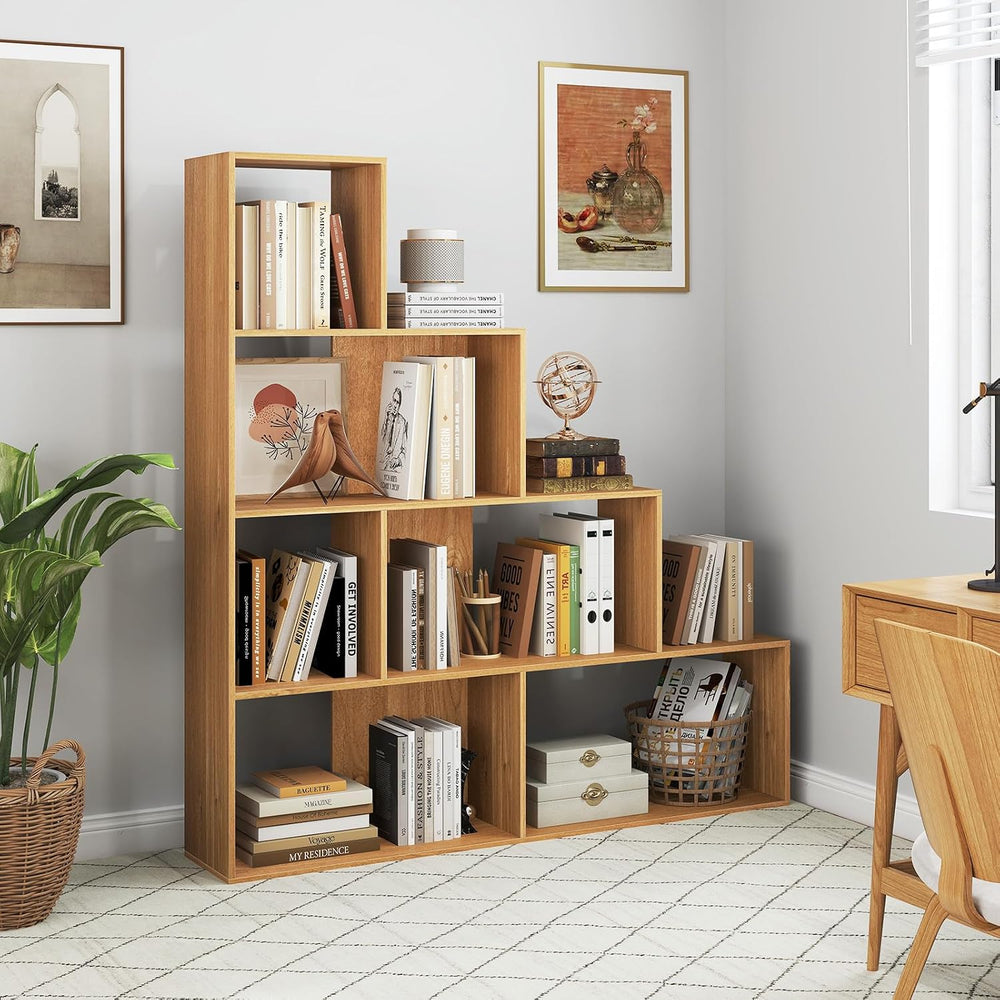 Tangkula 4-Tier Stepped Bookshelf, 64" H 6 Cubes Ladder Bookcase