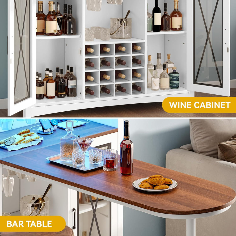 DWVO Farmhouse Wine Bar Cabinet with LED Lights, 47" Coffee Bar Station ...