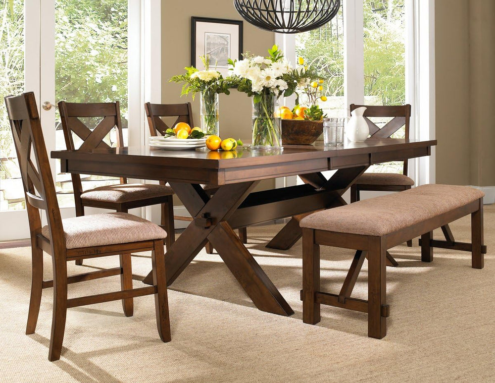 Roundhill Furniture Karven Cross Back Upholstered Dining Chairs in Dark Hazel...