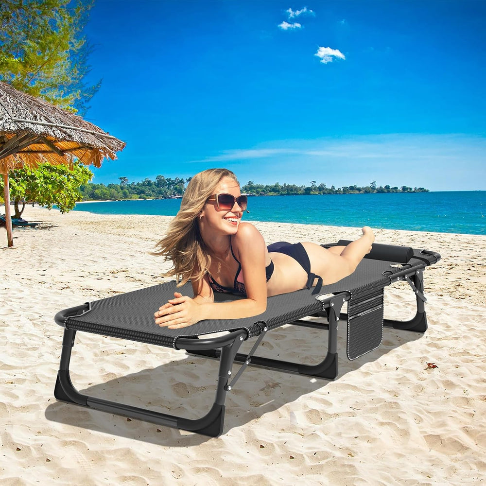 DoCred Chaise Lounge Chair, 5-Position Folding Outdoor Lounge Chair | Heavy D...