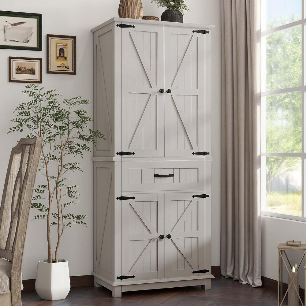 DWVO 72" Tall Farmhouse Pantry Cabinet, Kitchen Storage Pantry with Barn...