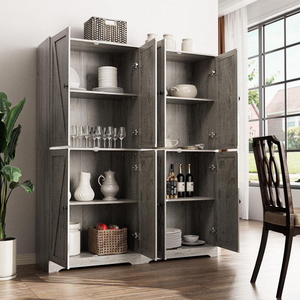 LYNSOM Farmhouse Storage Cabinet with 4 Barn Doors and Adjustable Shelves, Gr...