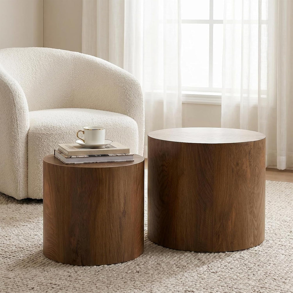 Round Coffee Table Set of 2,Modern Nesting Center Table with Non-Slip Feet | ...