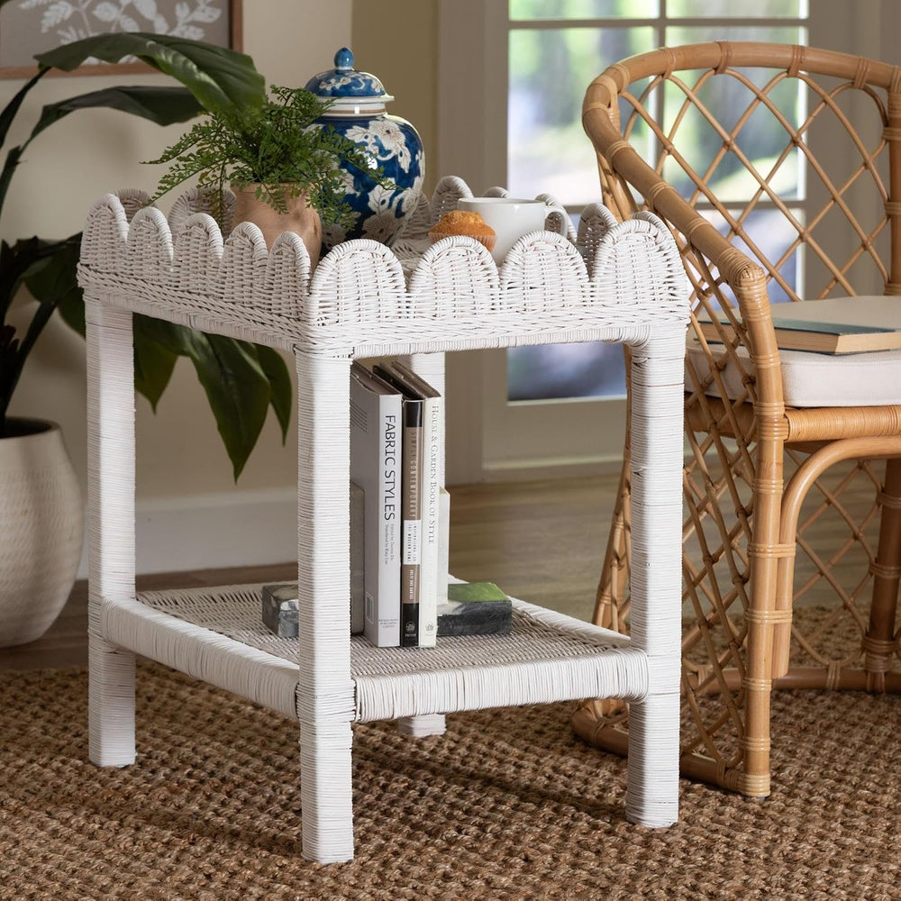 Bali & pari Sumana Natural Rattan Side Table - Handwoven Wicker 2-Tier Ac...