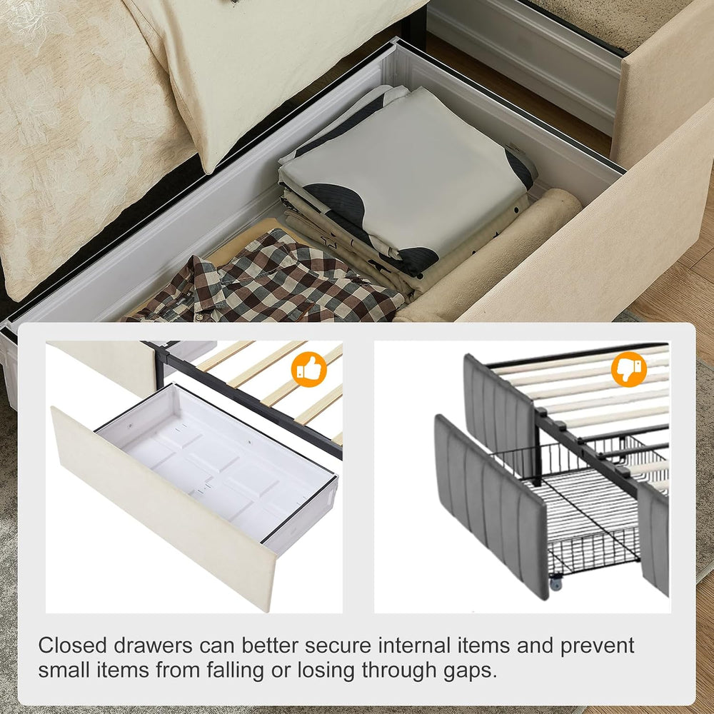VELOCAVA Queen Size Upholstered Storage Bed Frame with 4 Drawers, Modern Line...