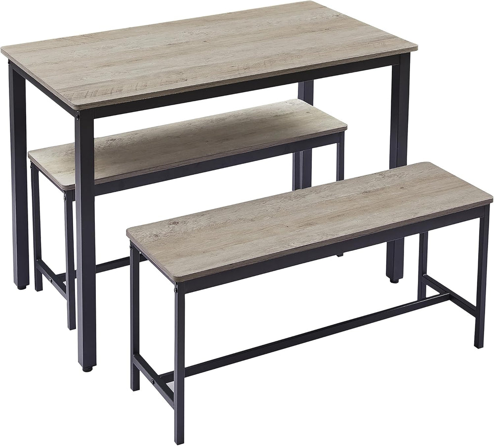 Dining Table Set for 4, Small Kitchen Table with 2 Benches, Industrial Counte...