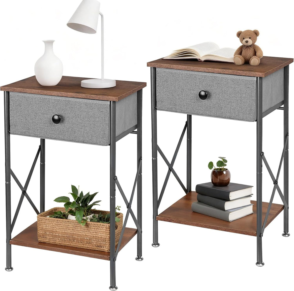 VECELO Night Stand Set of 2, Nightstand for Apartment, Dorm End Table for Sma...