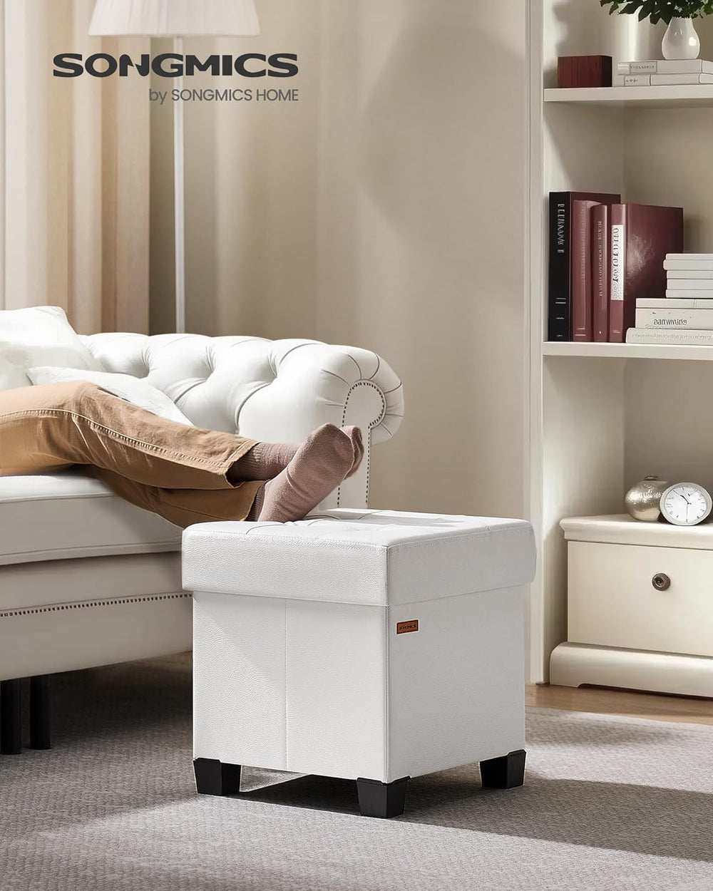 SONGMICS Storage Ottoman, Cube Ottoman with Legs, 15 x 15 x 15.7 Inches, Foot...