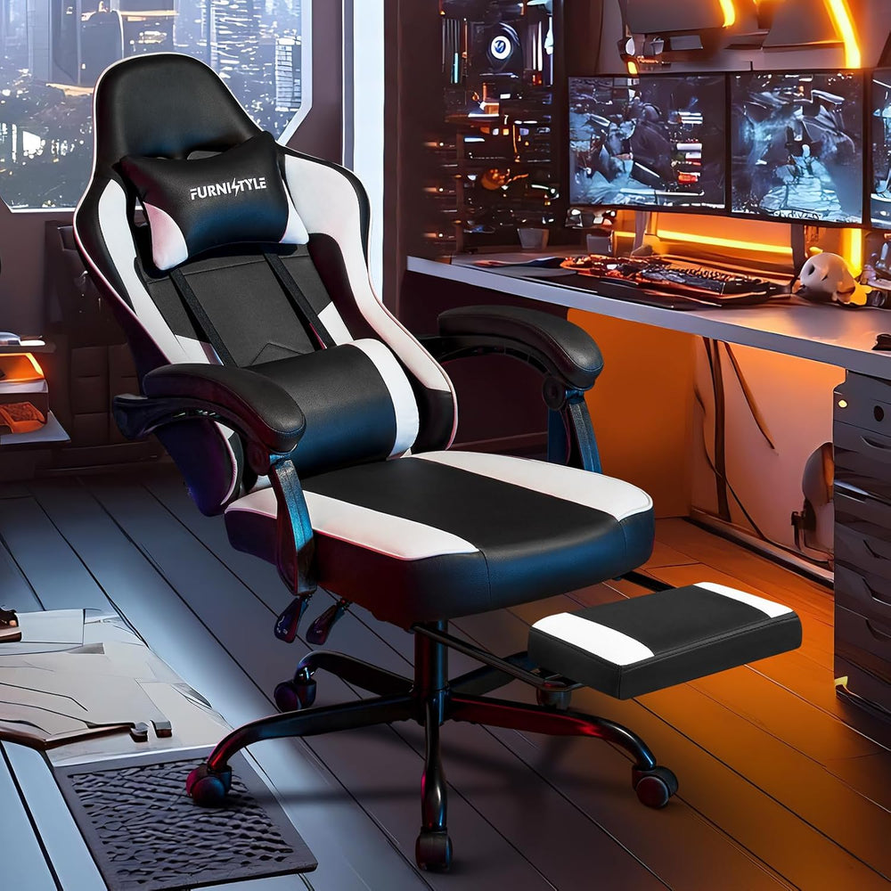 Gaming Chair with Footrest, Reclining Video Game Chairs for Adults with Lumba...