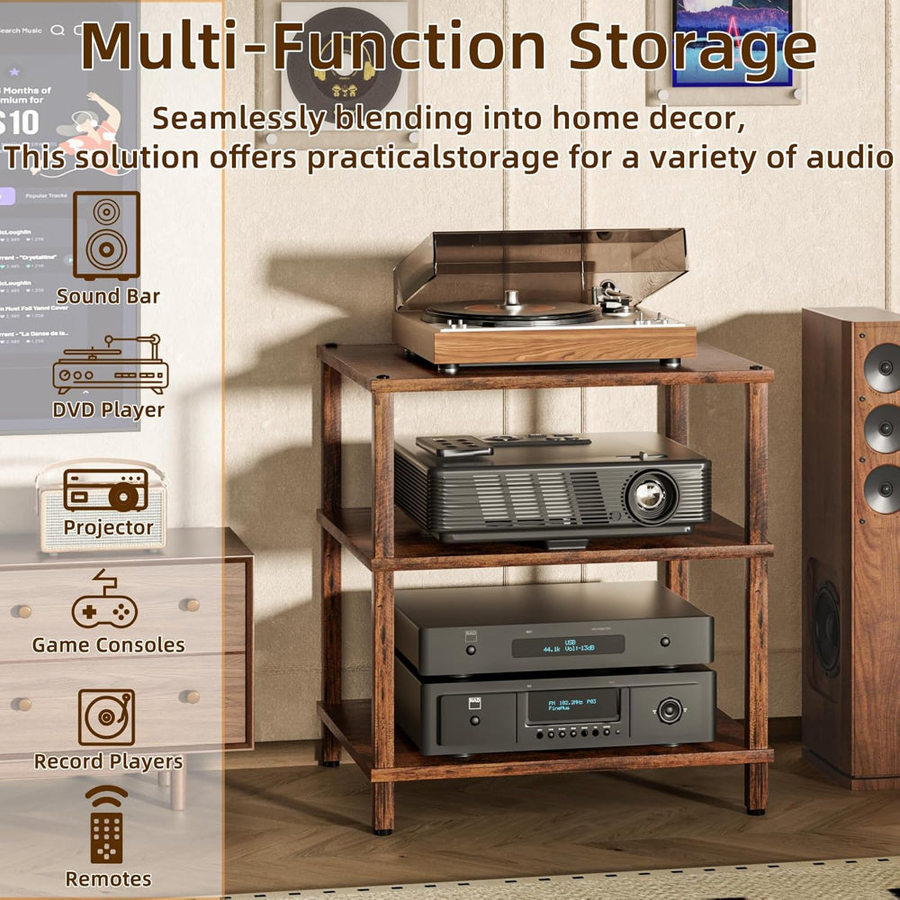 LELELINKY 3-Tier AV Media Player Stand, Brown Stereo Cabinet, Modern Stereo C...