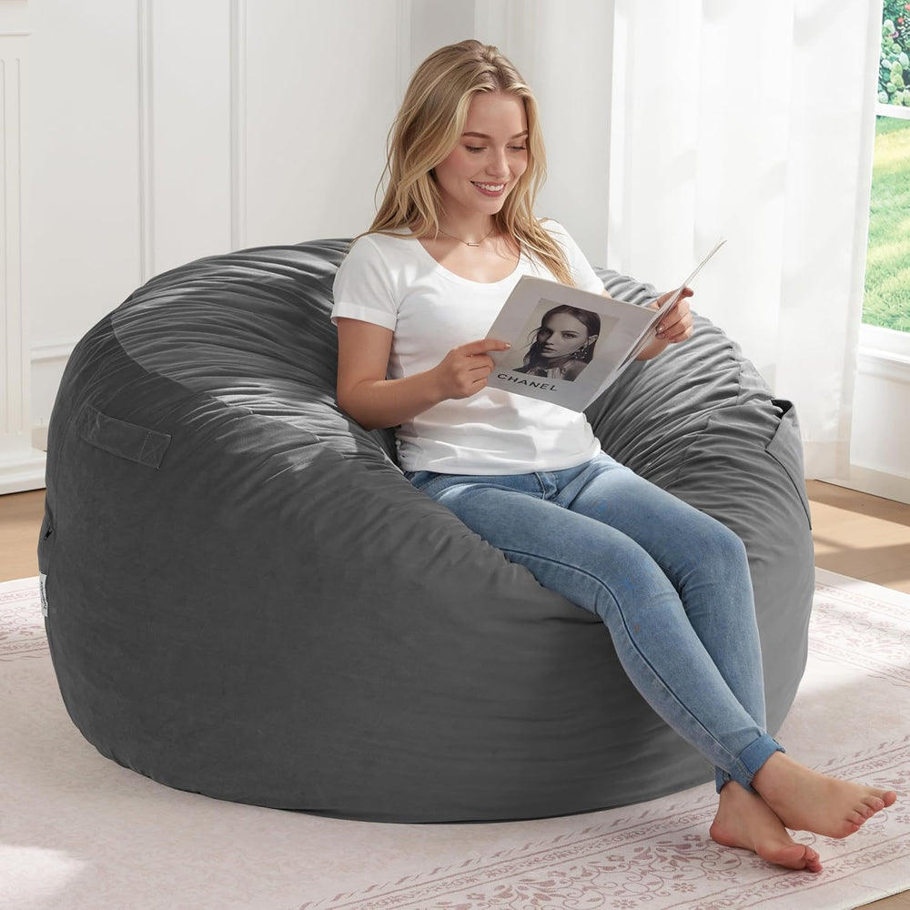 ZurNesfure Bean Bag Chairs for Adults 3FT with Memory Foam Grey, Medium | Gia...