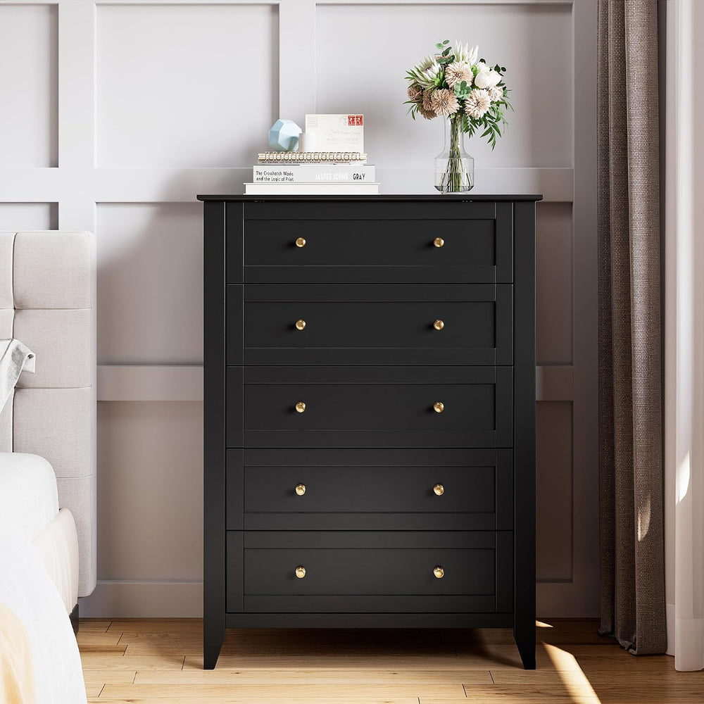 GarveeHome 5 Drawer Dresser for Bedroom, Black Tall Chest Deep Drawers