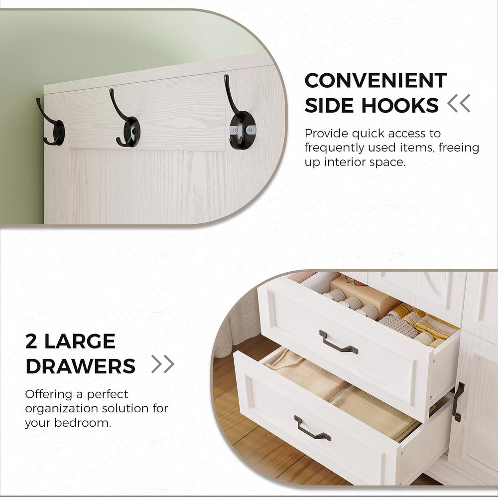 LIKIMIO Armoire Wardrobe Closet with 4 Doors and Drawers, White | Wardrobe Ca...
