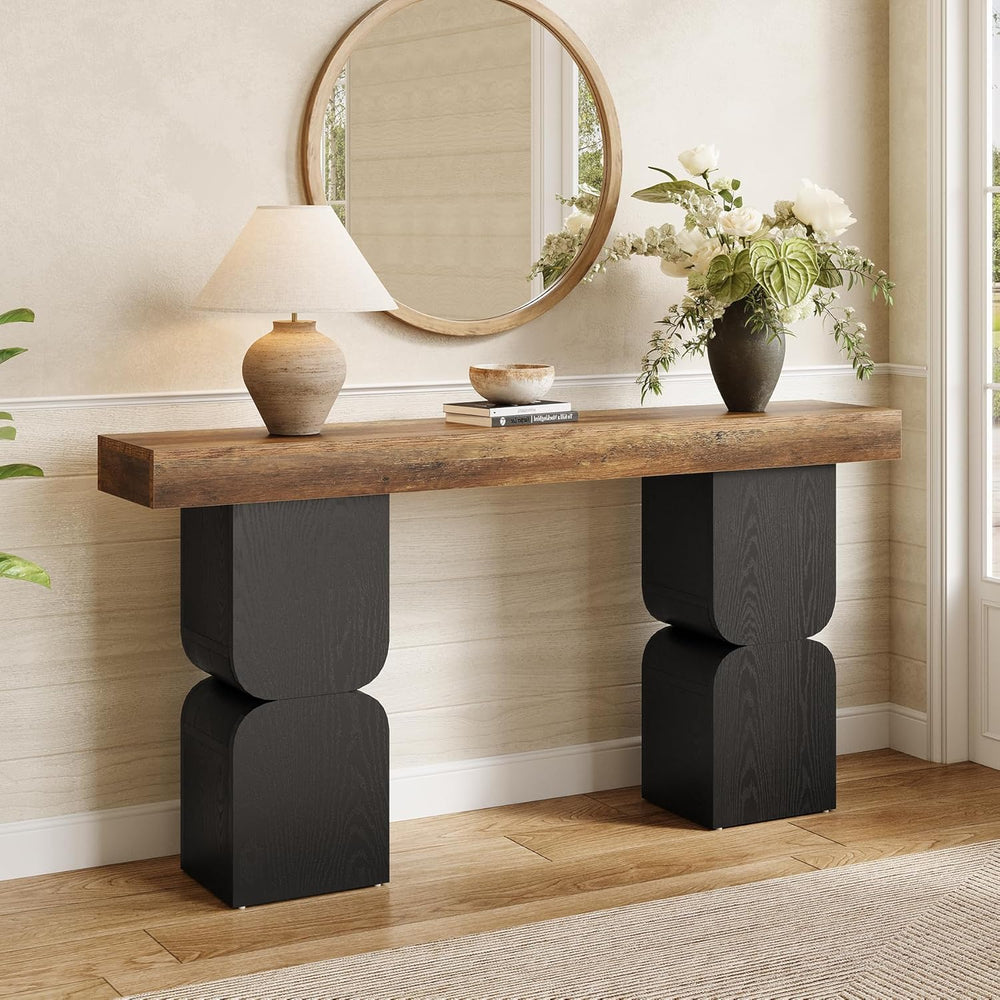 63-Inch Console Table, Heavy-Duty Look, Behind Couch Sofa Table, Color Blocki...