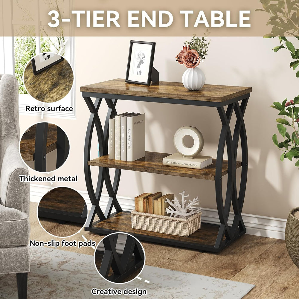 End Table, Narrow Side Table, 3-Tier End Table with Metal Frame, Living Room ...