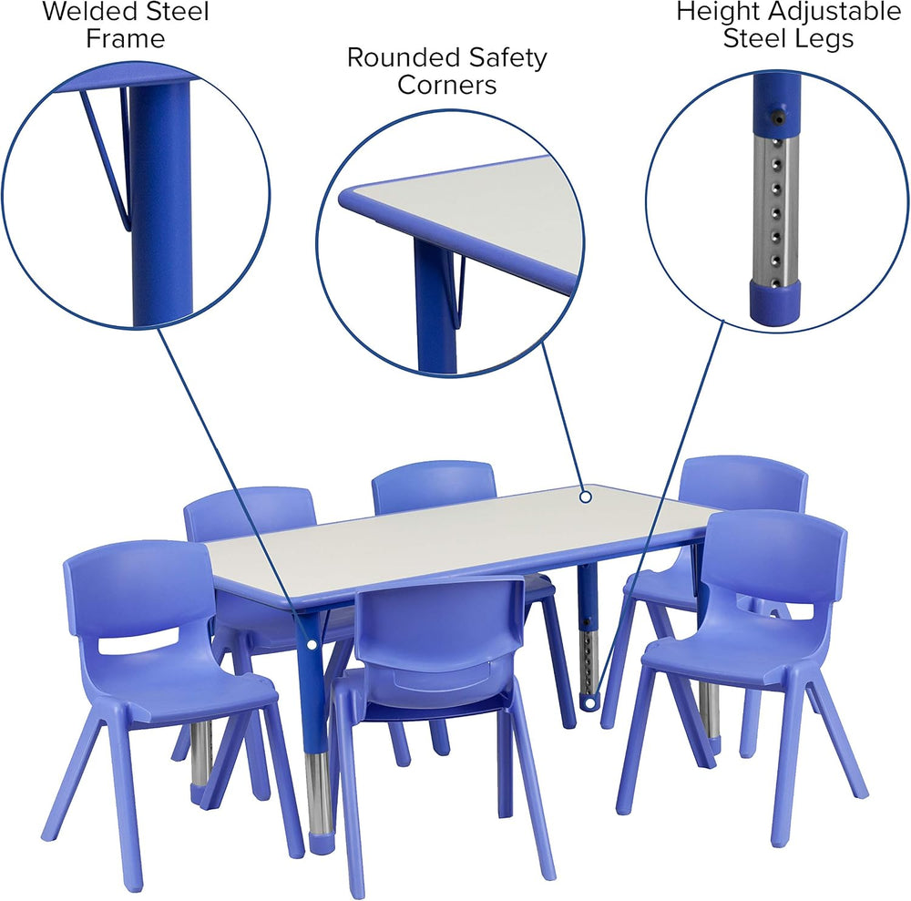 EMMA + OLIVER 23.625" W x 47.25" L Blue Plastic Activity Table Set-...