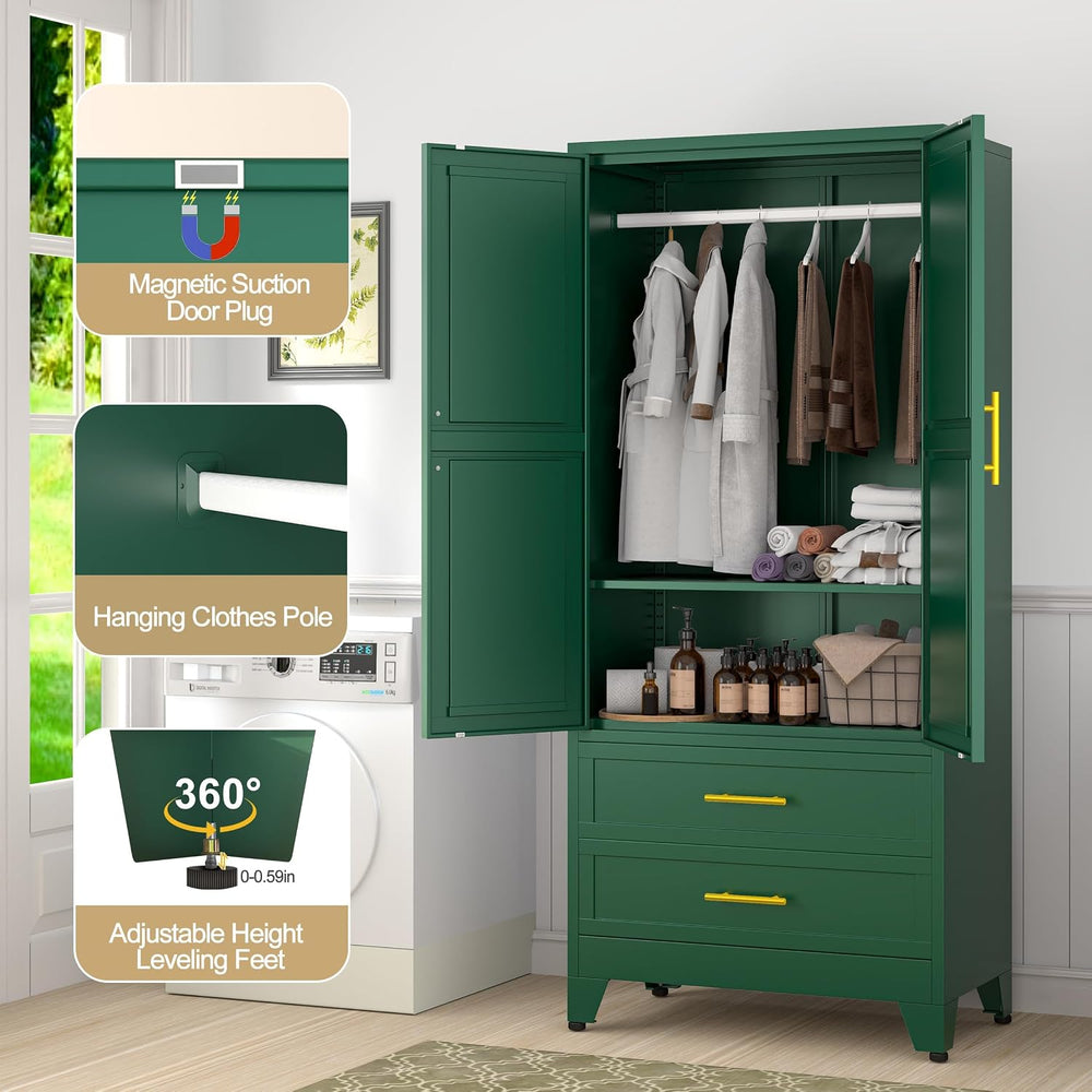 GAIOUS 71" Metal Armoire Wardrobe Closet, Metal Wardrobe Cabinet with Ha...
