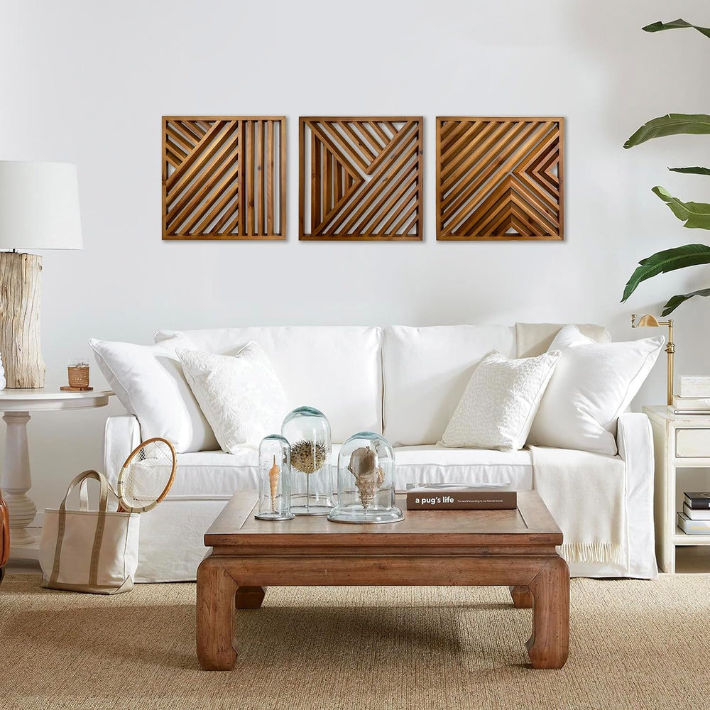 Musanpou Wooden Geometric Home Wall Decor Slatted Wood Design Wall Sculpture,...